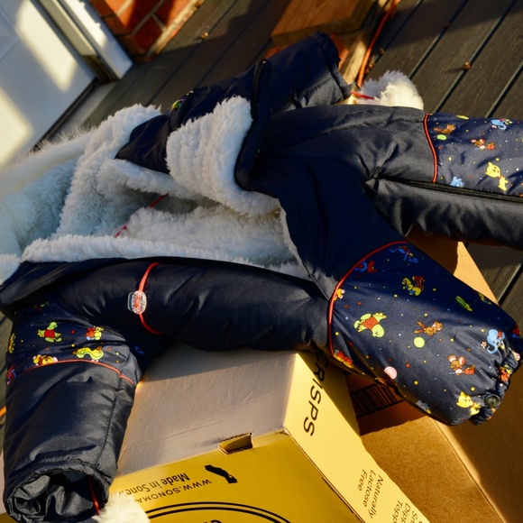 Baby Snowsuit 6-9M Winter Jumpsuit Blue Faux Fur - Picture 5 of 6